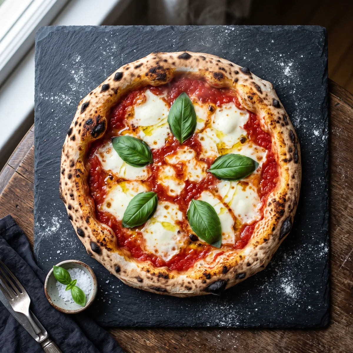 Pizza Margherita con tomate San Marzano y mozzarella fior di latte en Peppe Pizza, Nerja